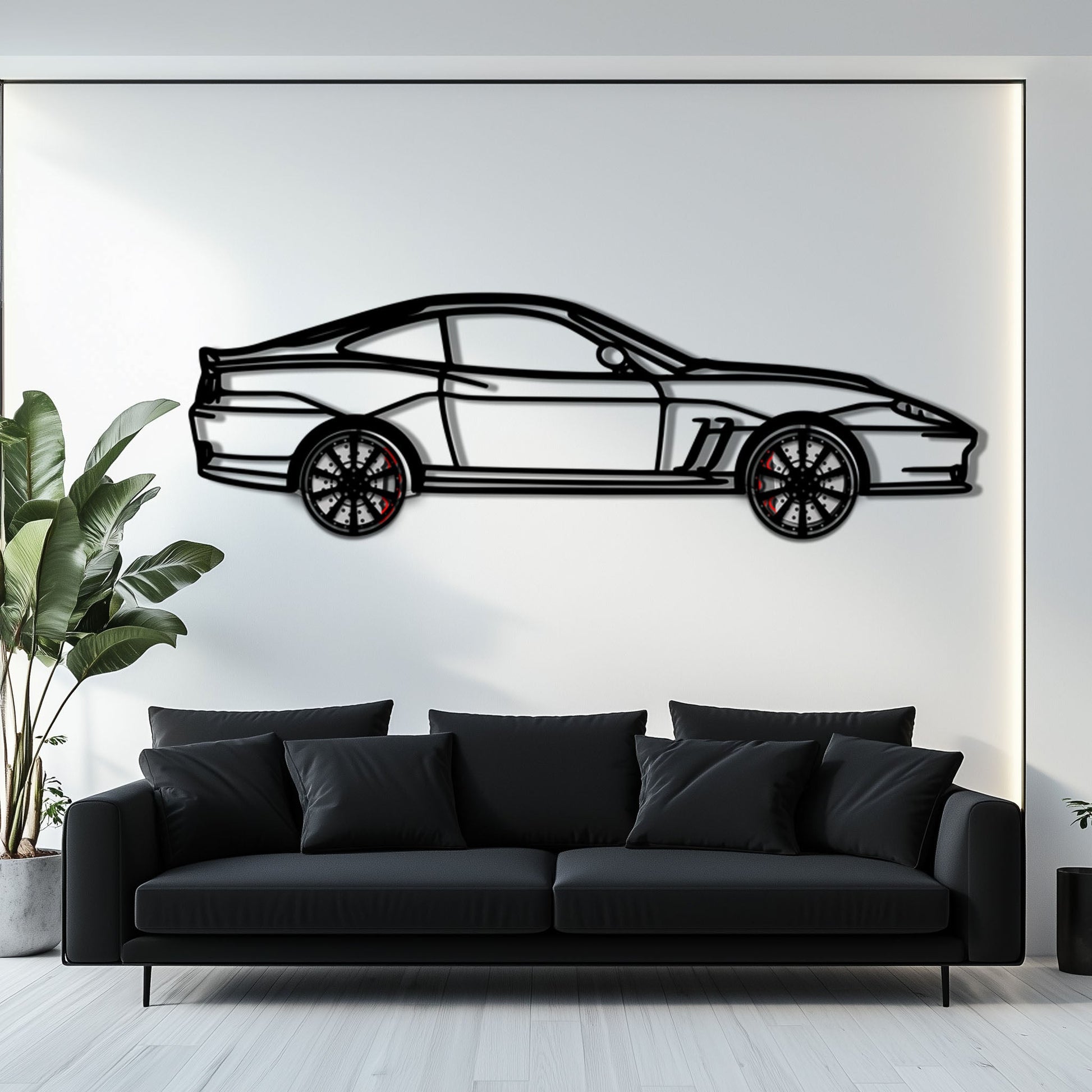 Ferrari 550 Maranello Metal Car Wall Art with Rotating Wheels - V12 Grand Tourer Silhouette - Interactive Automotive Wall Decor - KAFMEKA129 - Tampa Home & Garden Store