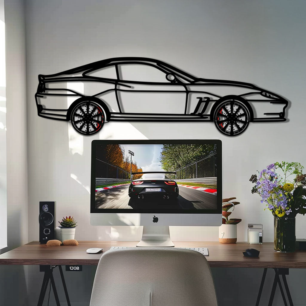 Ferrari 550 Maranello Metal Car Wall Art with Rotating Wheels - V12 Grand Tourer Silhouette - Interactive Automotive Wall Decor - KAFMEKA129 - Tampa Home & Garden Store