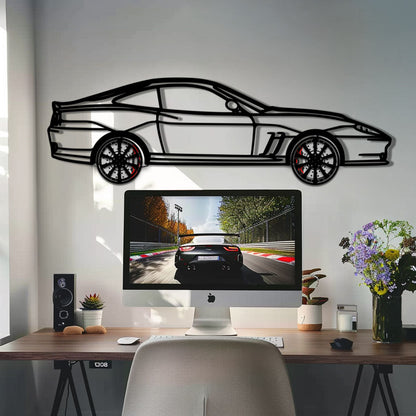 Ferrari 550 Maranello Metal Car Wall Art with Rotating Wheels - V12 Grand Tourer Silhouette - Interactive Automotive Wall Decor - KAFMEKA129 - Tampa Home & Garden Store