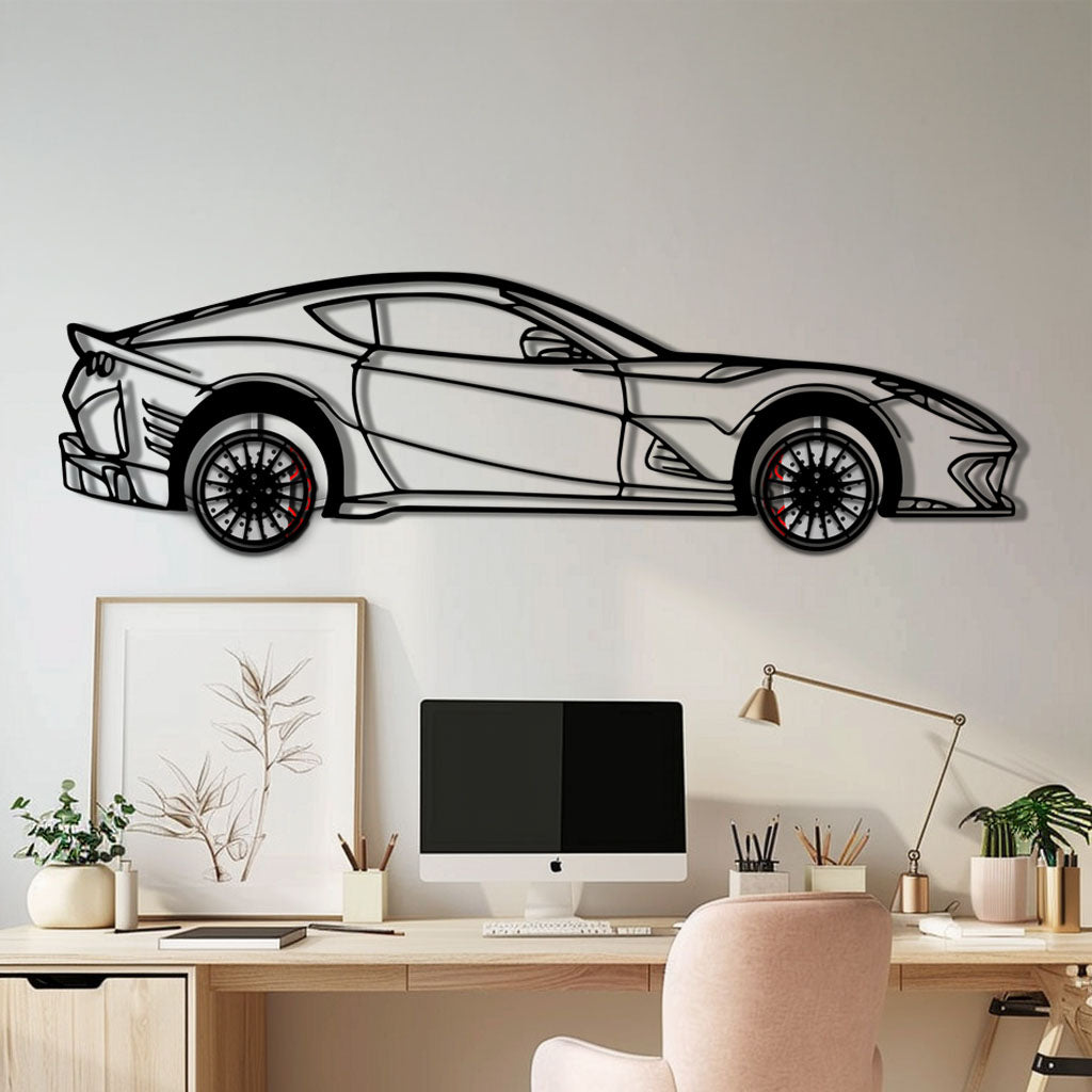 Ferrari 812 Superfast / F12 Metal Car Wall Art with Rotating Wheels - V12 Grand Tourer Silhouette - Interactive Automotive Wall Decor - KAFMEKA127 - Tampa Home & Garden Store