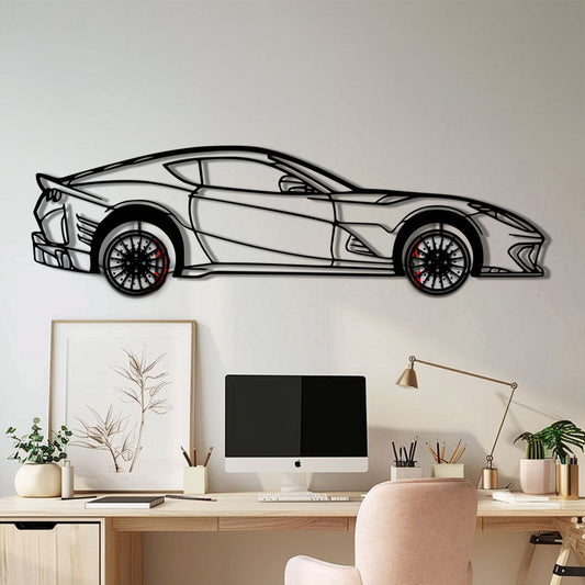 Ferrari 812 Superfast / F12 Metal Car Wall Art with Rotating Wheels - V12 Grand Tourer Silhouette - Interactive Automotive Wall Decor - KAFMEKA127 - Tampa Home & Garden Store