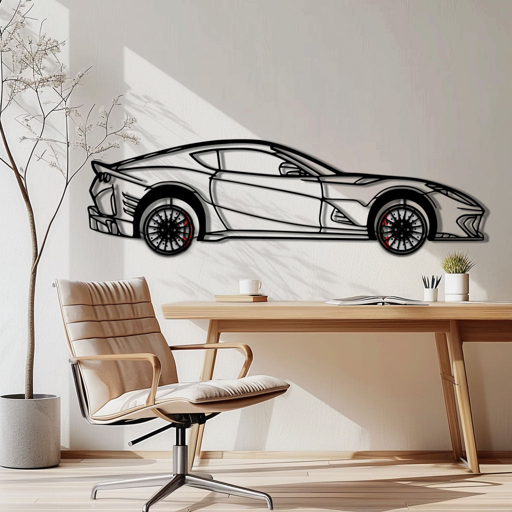 Ferrari 812 Superfast / F12 Metal Car Wall Art with Rotating Wheels - V12 Grand Tourer Silhouette - Interactive Automotive Wall Decor - KAFMEKA127 - Tampa Home & Garden Store