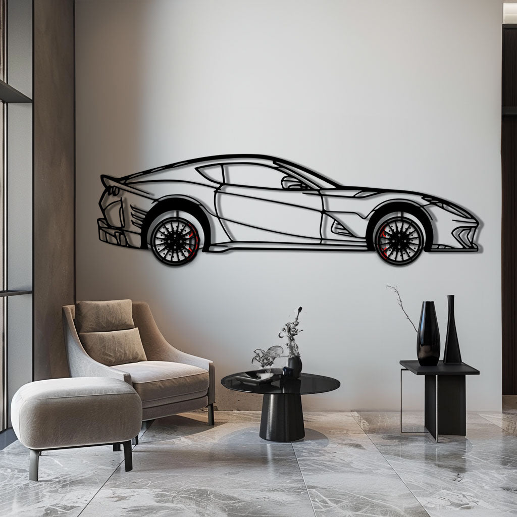 Ferrari 812 Superfast / F12 Metal Car Wall Art with Rotating Wheels - V12 Grand Tourer Silhouette - Interactive Automotive Wall Decor - KAFMEKA127 - Tampa Home & Garden Store