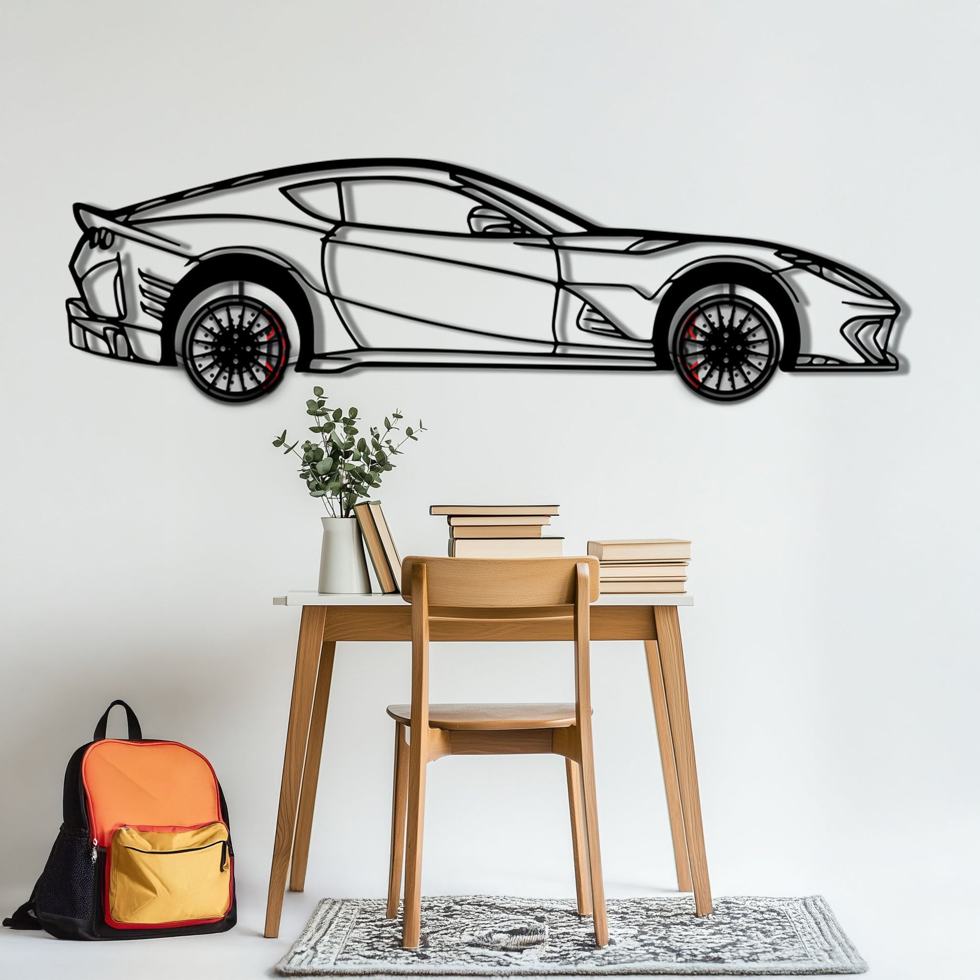 Ferrari 812 Superfast / F12 Metal Car Wall Art with Rotating Wheels - V12 Grand Tourer Silhouette - Interactive Automotive Wall Decor - KAFMEKA127 - Tampa Home & Garden Store