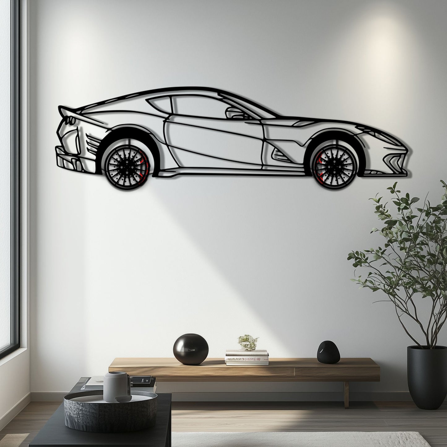 Ferrari 812 Superfast / F12 Metal Car Wall Art with Rotating Wheels - V12 Grand Tourer Silhouette - Interactive Automotive Wall Decor - KAFMEKA127 - Tampa Home & Garden Store