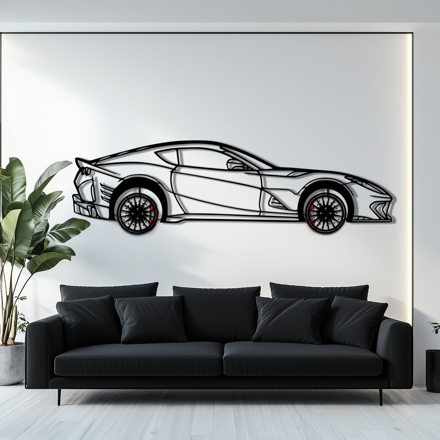 Ferrari 812 Superfast / F12 Metal Car Wall Art with Rotating Wheels - V12 Grand Tourer Silhouette - Interactive Automotive Wall Decor - KAFMEKA127 - Tampa Home & Garden Store
