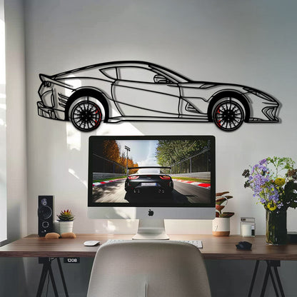 Ferrari 812 Superfast / F12 Metal Car Wall Art with Rotating Wheels - V12 Grand Tourer Silhouette - Interactive Automotive Wall Decor - KAFMEKA127 - Tampa Home & Garden Store