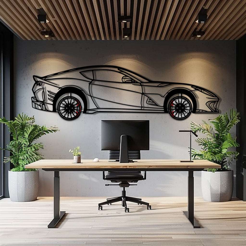 Ferrari 812 Superfast / F12 Metal Car Wall Art with Rotating Wheels - V12 Grand Tourer Silhouette - Interactive Automotive Wall Decor - KAFMEKA127 - Tampa Home & Garden Store