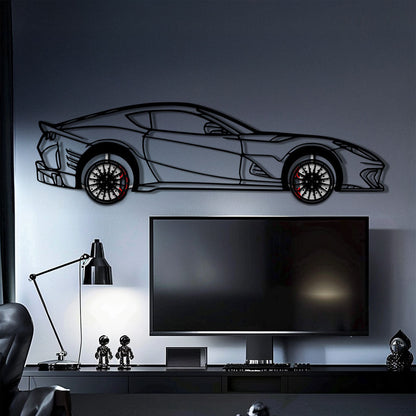 Ferrari 812 Superfast / F12 Metal Car Wall Art with Rotating Wheels - V12 Grand Tourer Silhouette - Interactive Automotive Wall Decor - KAFMEKA127 - Tampa Home & Garden Store