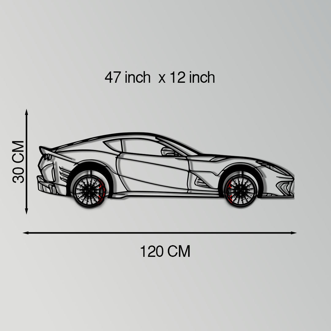Ferrari 812 Superfast / F12 Metal Car Wall Art with Rotating Wheels - V12 Grand Tourer Silhouette - Interactive Automotive Wall Decor - KAFMEKA127 - Tampa Home & Garden Store
