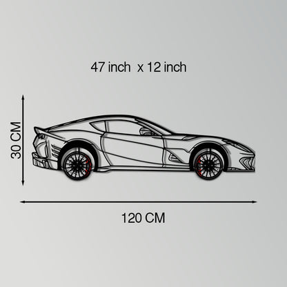 Ferrari 812 Superfast / F12 Metal Car Wall Art with Rotating Wheels - V12 Grand Tourer Silhouette - Interactive Automotive Wall Decor - KAFMEKA127 - Tampa Home & Garden Store