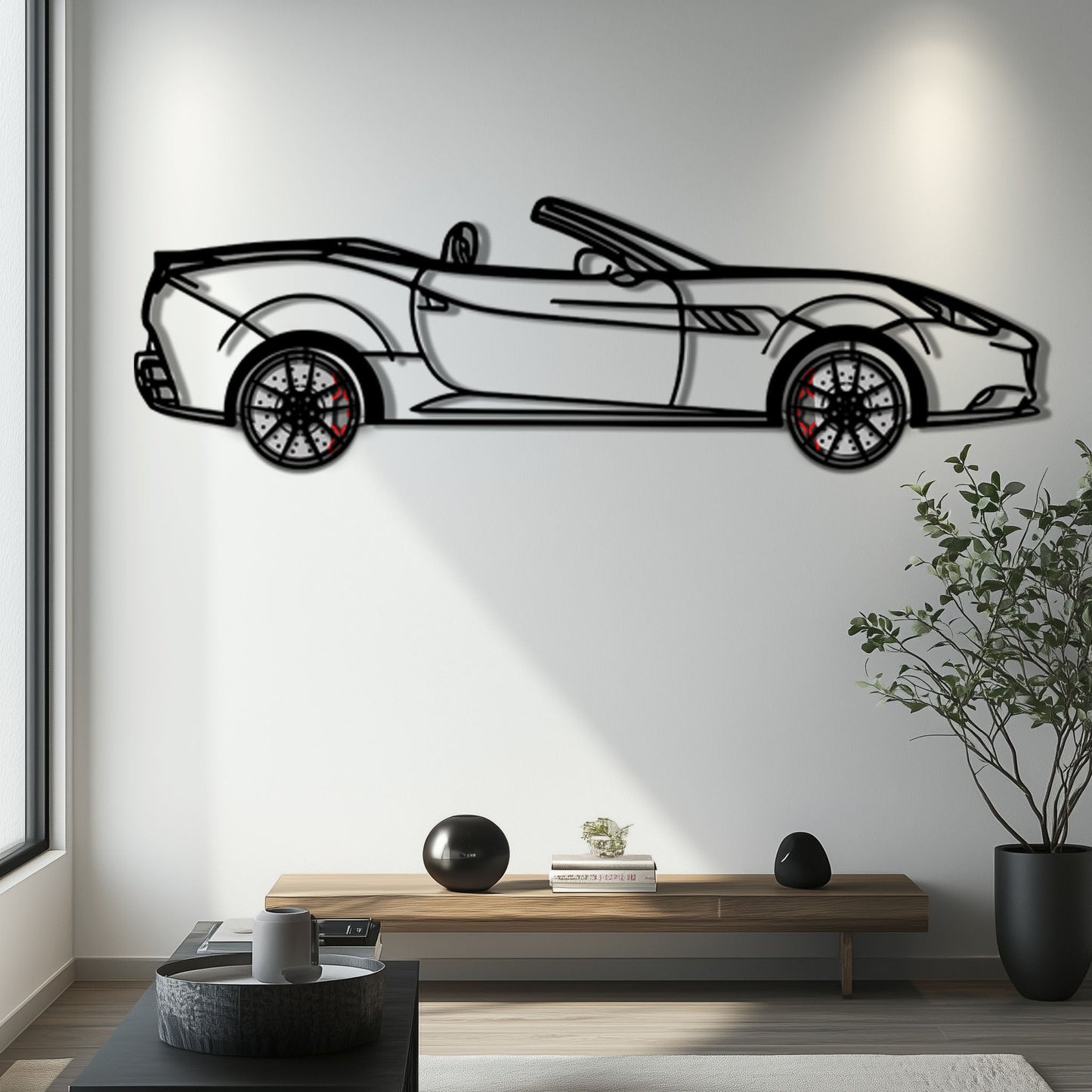 Ferrari California Metal Car Wall Art with Rotating Wheels - Italian V8 Grand Tourer Silhouette - Interactive Automotive Wall Decor - KAFMEKA130 - Tampa Home & Garden Store