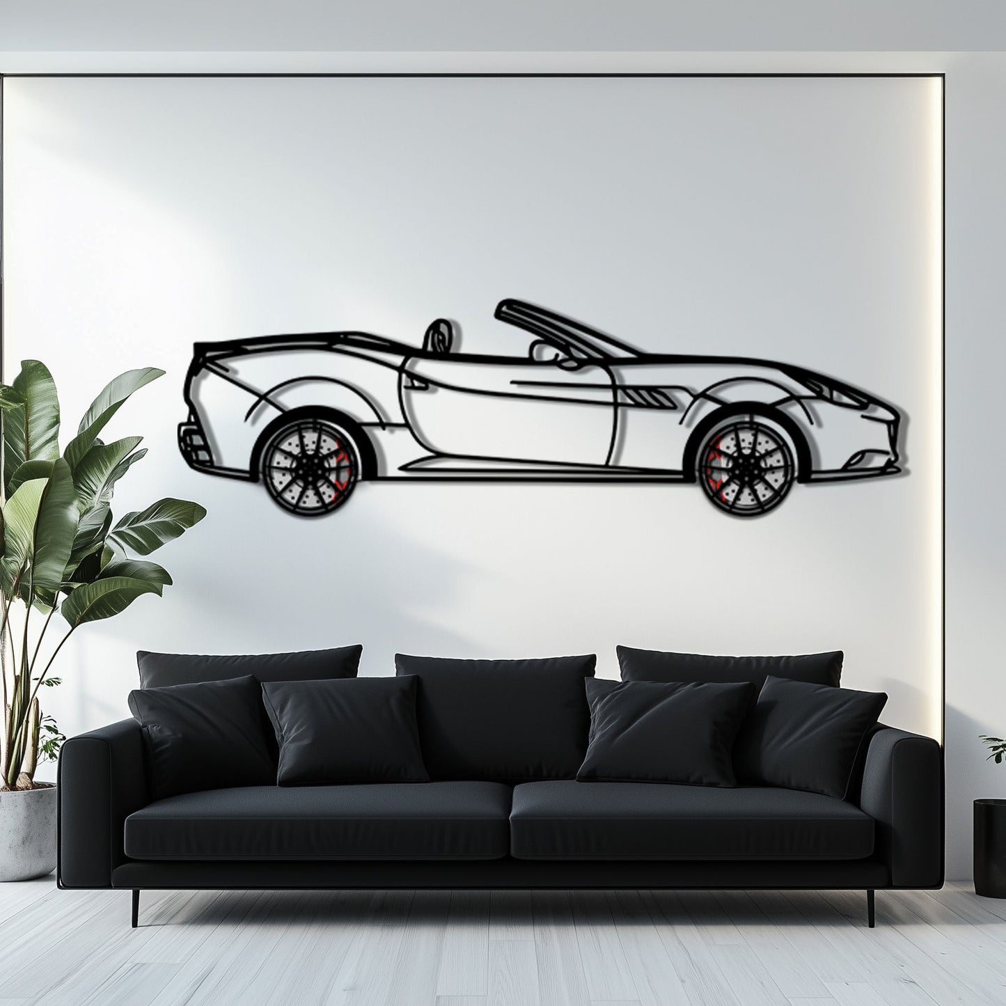 Ferrari California Metal Car Wall Art with Rotating Wheels - Italian V8 Grand Tourer Silhouette - Interactive Automotive Wall Decor - KAFMEKA130 - Tampa Home & Garden Store