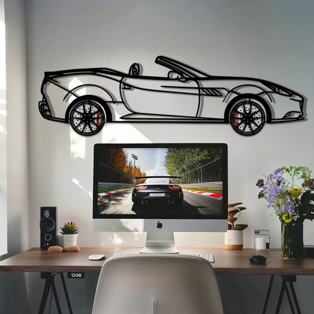 Ferrari California Metal Car Wall Art with Rotating Wheels - Italian V8 Grand Tourer Silhouette - Interactive Automotive Wall Decor - KAFMEKA130 - Tampa Home & Garden Store