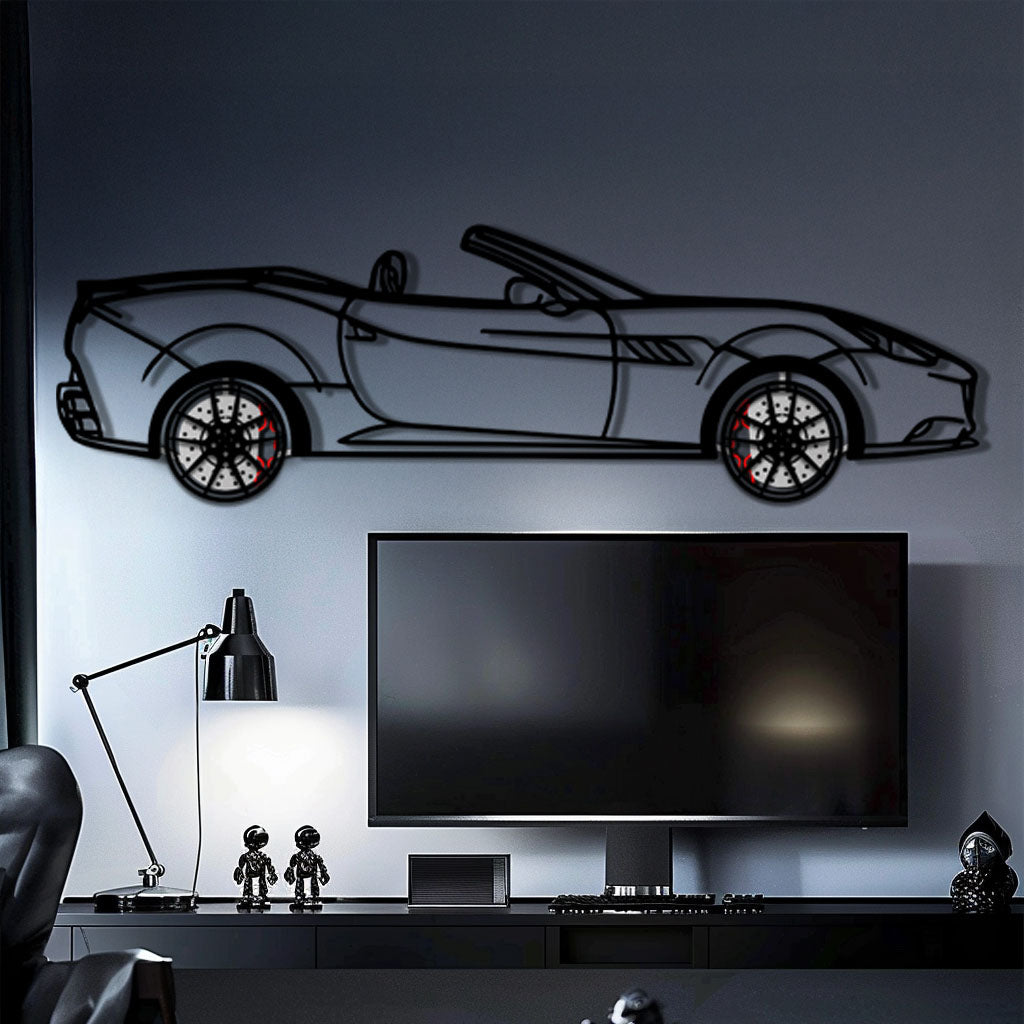 Ferrari California Metal Car Wall Art with Rotating Wheels - Italian V8 Grand Tourer Silhouette - Interactive Automotive Wall Decor - KAFMEKA130 - Tampa Home & Garden Store
