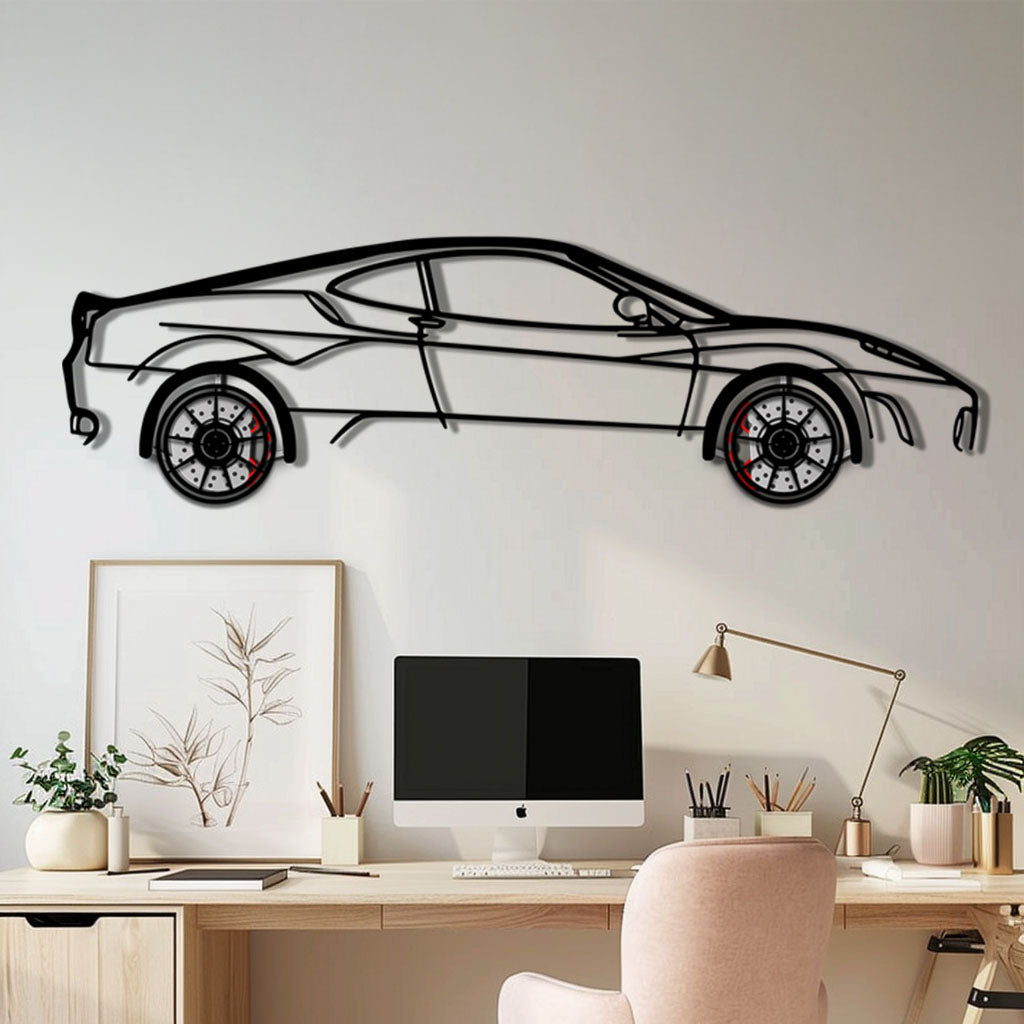 Ferrari F430 Metal Car Wall Art with Rotating Wheels - Italian V8 Supercar Silhouette - Interactive Automotive Wall Decor - KAFMEKA132 - Tampa Home & Garden Store