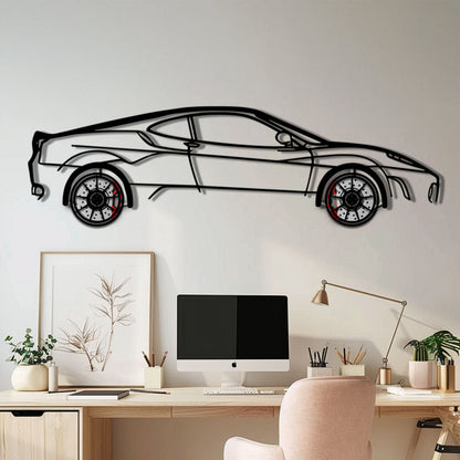 Ferrari F430 Metal Car Wall Art with Rotating Wheels - Italian V8 Supercar Silhouette - Interactive Automotive Wall Decor - KAFMEKA132 - Tampa Home & Garden Store