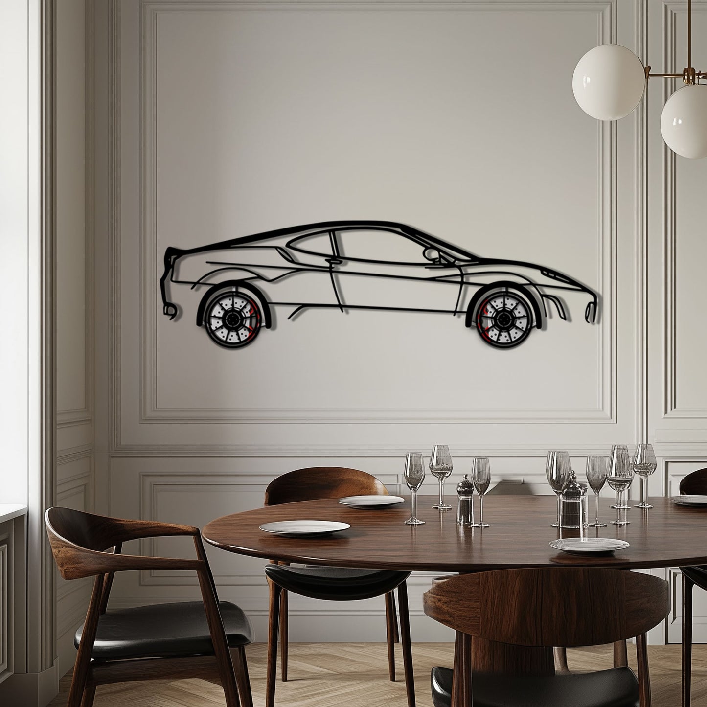 Ferrari F430 Metal Car Wall Art with Rotating Wheels - Italian V8 Supercar Silhouette - Interactive Automotive Wall Decor - KAFMEKA132 - Tampa Home & Garden Store