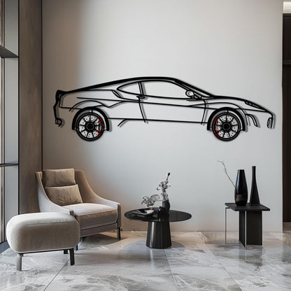 Ferrari F430 Metal Car Wall Art with Rotating Wheels - Italian V8 Supercar Silhouette - Interactive Automotive Wall Decor - KAFMEKA132 - Tampa Home & Garden Store