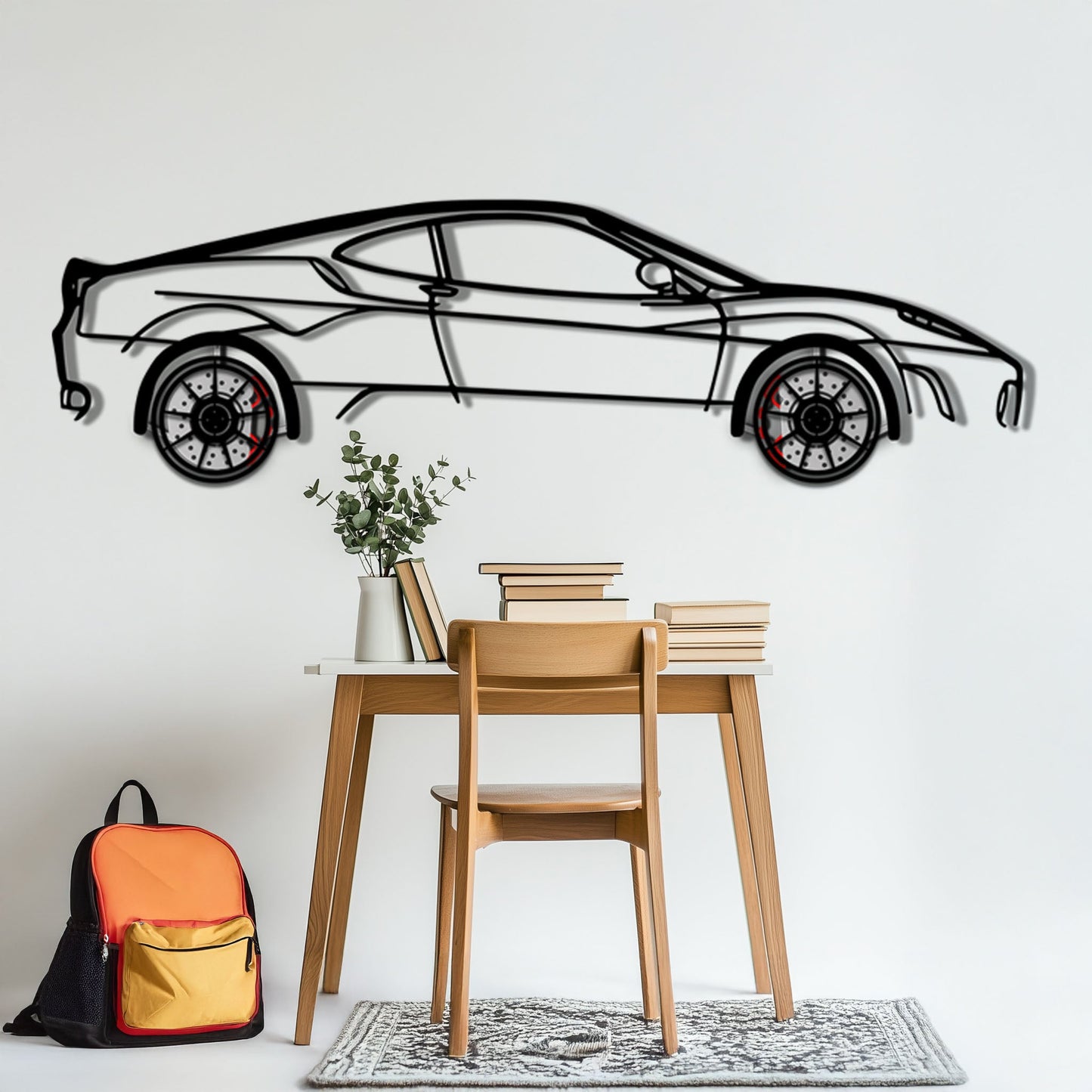 Ferrari F430 Metal Car Wall Art with Rotating Wheels - Italian V8 Supercar Silhouette - Interactive Automotive Wall Decor - KAFMEKA132 - Tampa Home & Garden Store
