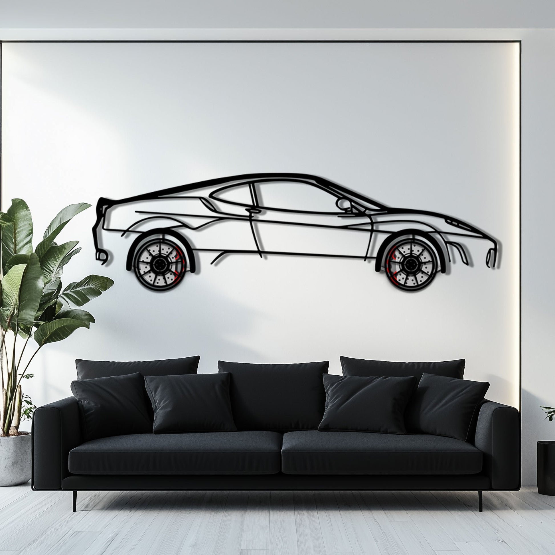 Ferrari F430 Metal Car Wall Art with Rotating Wheels - Italian V8 Supercar Silhouette - Interactive Automotive Wall Decor - KAFMEKA132 - Tampa Home & Garden Store