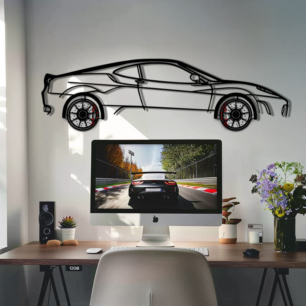 Ferrari F430 Metal Car Wall Art with Rotating Wheels - Italian V8 Supercar Silhouette - Interactive Automotive Wall Decor - KAFMEKA132 - Tampa Home & Garden Store