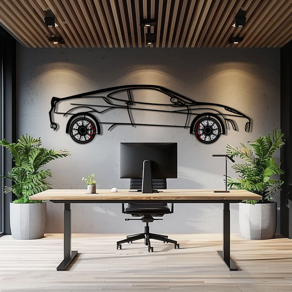 Ferrari F430 Metal Car Wall Art with Rotating Wheels - Italian V8 Supercar Silhouette - Interactive Automotive Wall Decor - KAFMEKA132 - Tampa Home & Garden Store