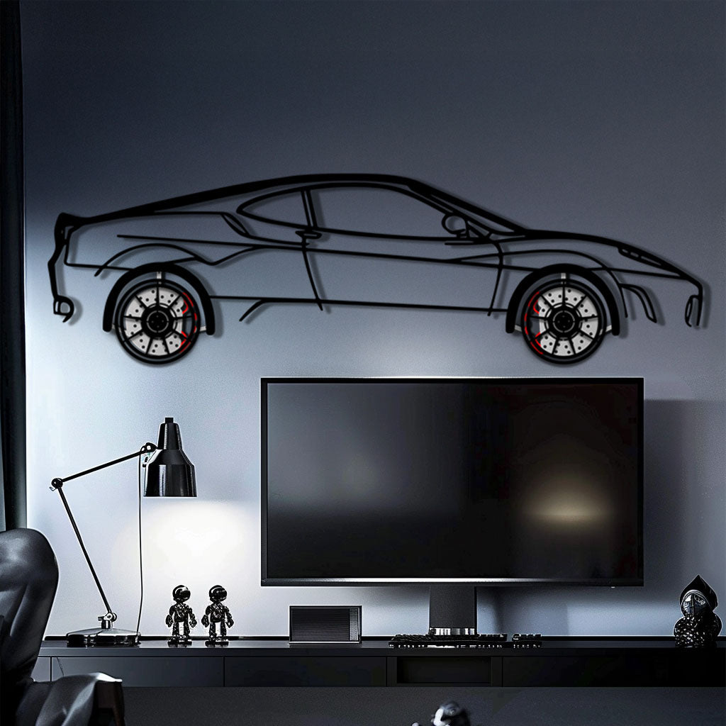 Ferrari F430 Metal Car Wall Art with Rotating Wheels - Italian V8 Supercar Silhouette - Interactive Automotive Wall Decor - KAFMEKA132 - Tampa Home & Garden Store