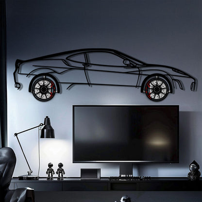 Ferrari F430 Metal Car Wall Art with Rotating Wheels - Italian V8 Supercar Silhouette - Interactive Automotive Wall Decor - KAFMEKA132 - Tampa Home & Garden Store