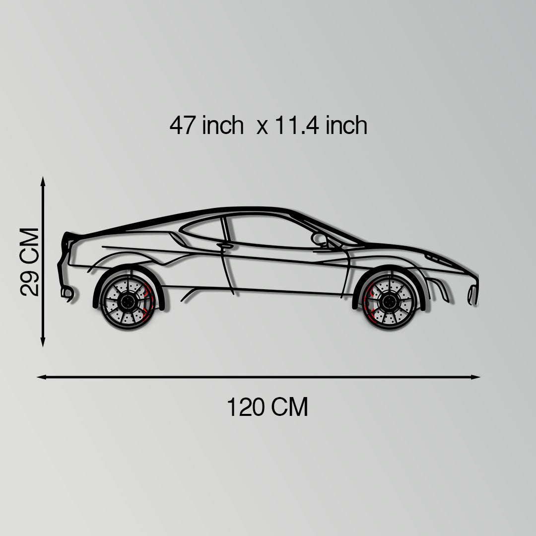 Ferrari F430 Metal Car Wall Art with Rotating Wheels - Italian V8 Supercar Silhouette - Interactive Automotive Wall Decor - KAFMEKA132 - Tampa Home & Garden Store