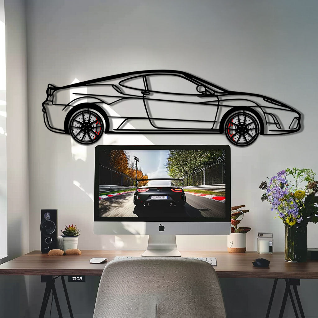 Ferrari F430 Scuderia Metal Car Wall Art with Rotating Wheels - Track-Focused V8 Silhouette - Interactive Automotive Wall Art - KAFMEKA133 - Tampa Home & Garden Store