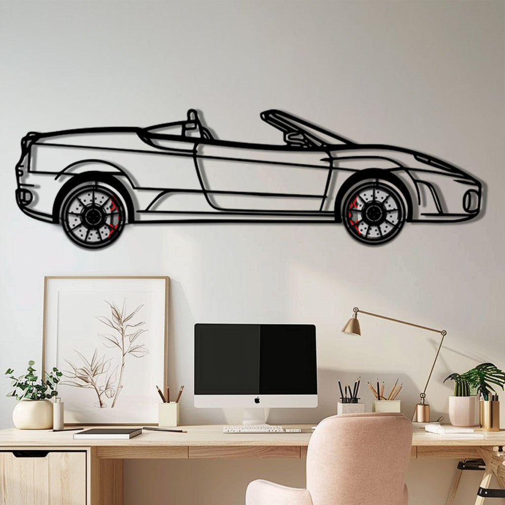 Ferrari F430 Spider Metal Car Wall Art with Rotating Wheels - Italian Convertible Supercar Silhouette - Interactive Automotive Wall Decor - KAFMEKA134 - Tampa Home & Garden Store
