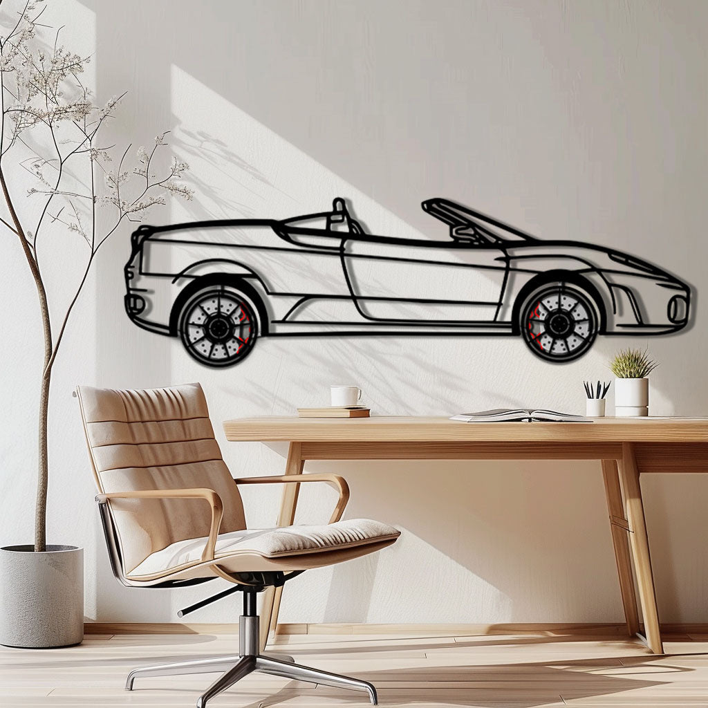 Ferrari F430 Spider Metal Car Wall Art with Rotating Wheels - Italian Convertible Supercar Silhouette - Interactive Automotive Wall Decor - KAFMEKA134 - Tampa Home & Garden Store
