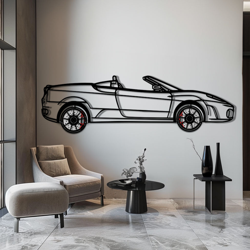 Ferrari F430 Spider Metal Car Wall Art with Rotating Wheels - Italian Convertible Supercar Silhouette - Interactive Automotive Wall Decor - KAFMEKA134 - Tampa Home & Garden Store