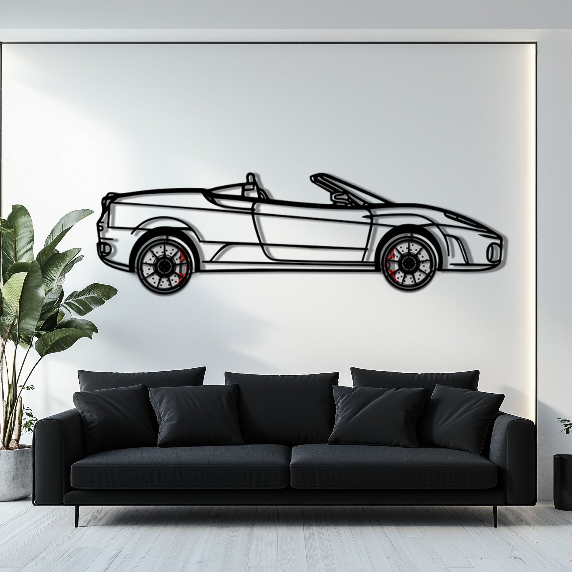 Ferrari F430 Spider Metal Car Wall Art with Rotating Wheels - Italian Convertible Supercar Silhouette - Interactive Automotive Wall Decor - KAFMEKA134 - Tampa Home & Garden Store