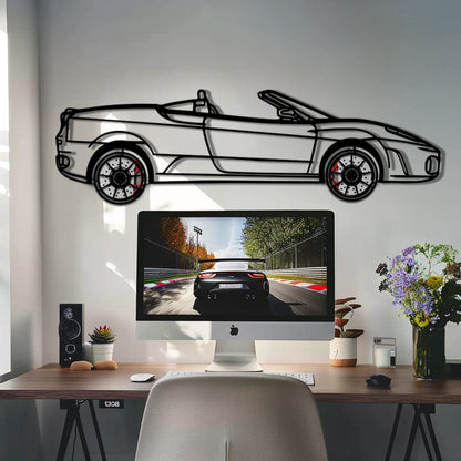 Ferrari F430 Spider Metal Car Wall Art with Rotating Wheels - Italian Convertible Supercar Silhouette - Interactive Automotive Wall Decor - KAFMEKA134 - Tampa Home & Garden Store