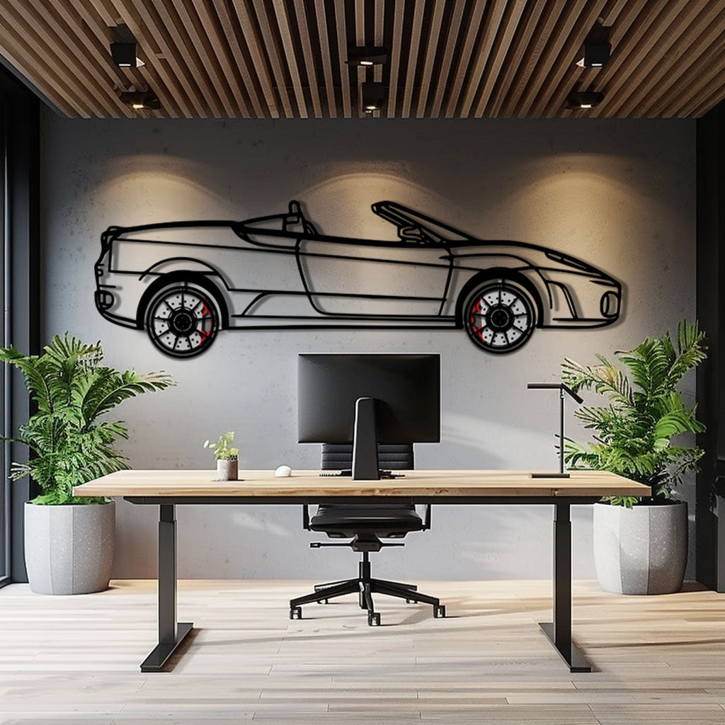 Ferrari F430 Spider Metal Car Wall Art with Rotating Wheels - Italian Convertible Supercar Silhouette - Interactive Automotive Wall Decor - KAFMEKA134 - Tampa Home & Garden Store