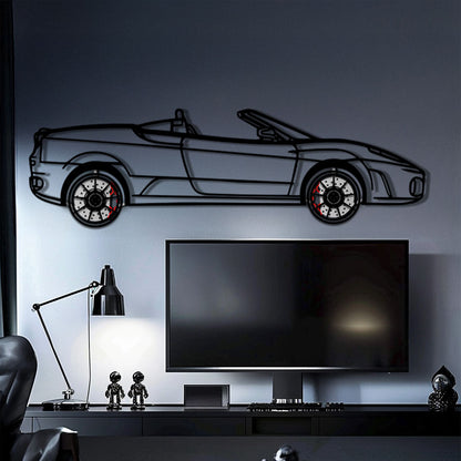 Ferrari F430 Spider Metal Car Wall Art with Rotating Wheels - Italian Convertible Supercar Silhouette - Interactive Automotive Wall Decor - KAFMEKA134 - Tampa Home & Garden Store