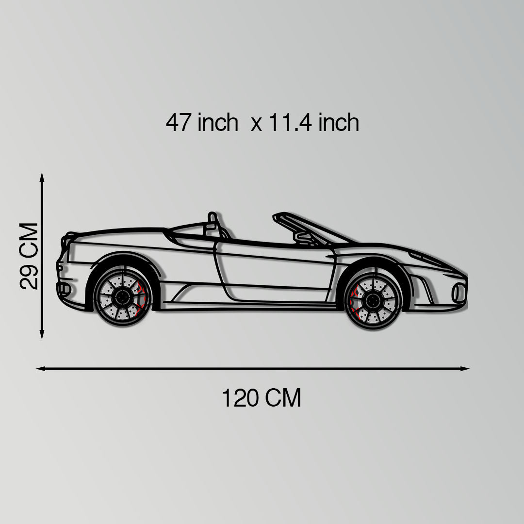 Ferrari F430 Spider Metal Car Wall Art with Rotating Wheels - Italian Convertible Supercar Silhouette - Interactive Automotive Wall Decor - KAFMEKA134 - Tampa Home & Garden Store