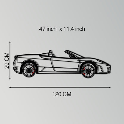 Ferrari F430 Spider Metal Car Wall Art with Rotating Wheels - Italian Convertible Supercar Silhouette - Interactive Automotive Wall Decor - KAFMEKA134 - Tampa Home & Garden Store