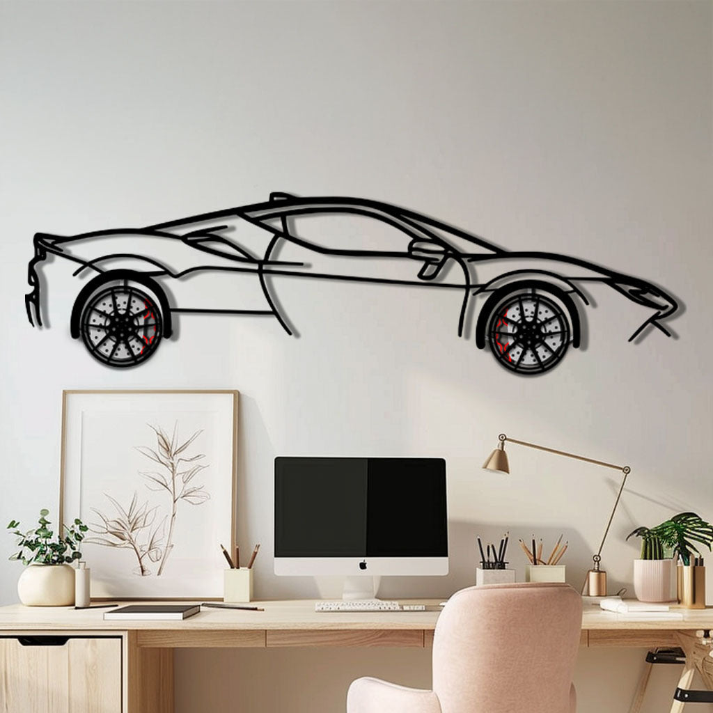Ferrari SF90 Stradale Metal Car Wall Art with Rotating Wheels - Hybrid Hypercar Silhouette - Interactive Automotive Wall Decor - KAFMEKA135 - Tampa Home & Garden Store