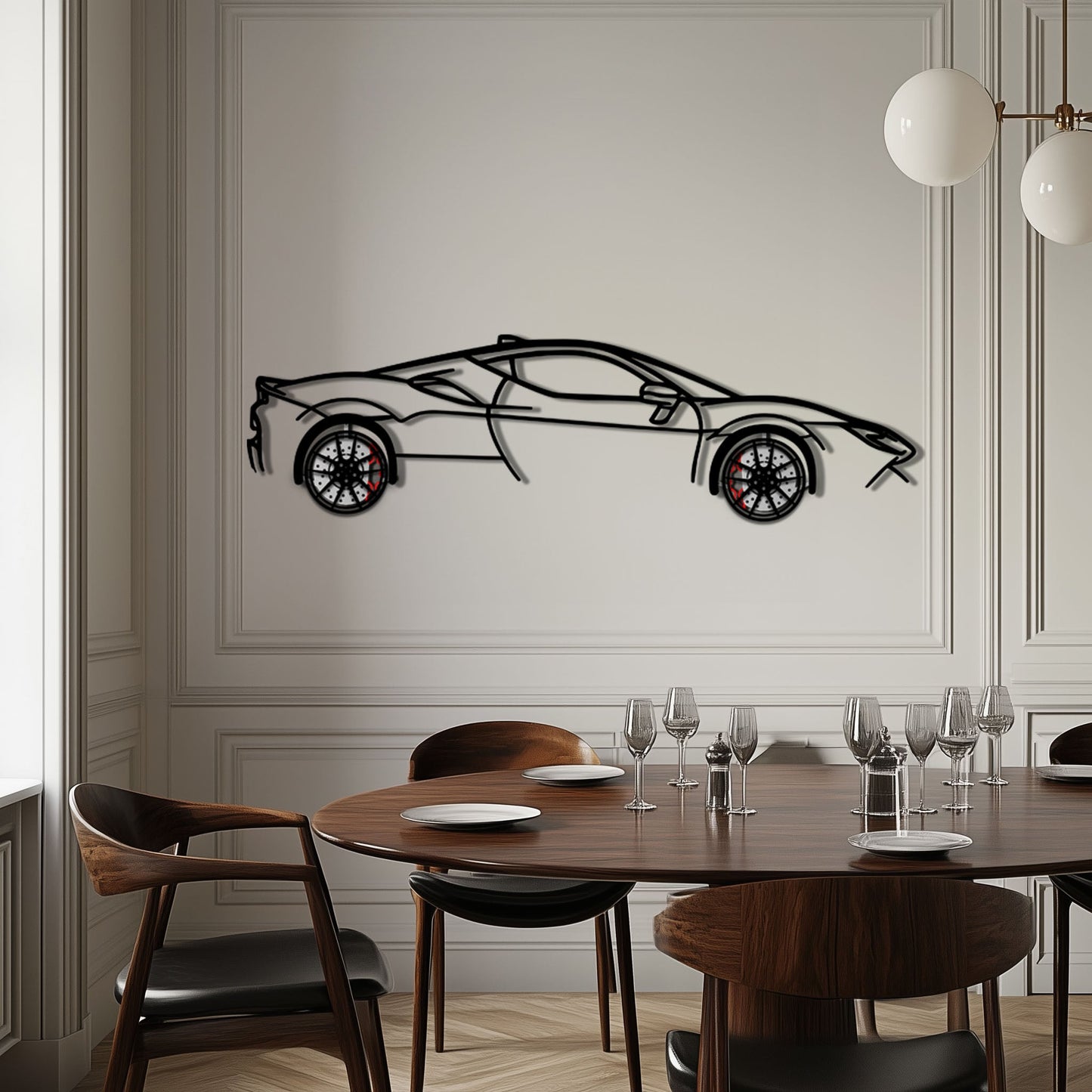 Ferrari SF90 Stradale Metal Car Wall Art with Rotating Wheels - Hybrid Hypercar Silhouette - Interactive Automotive Wall Decor - KAFMEKA135 - Tampa Home & Garden Store