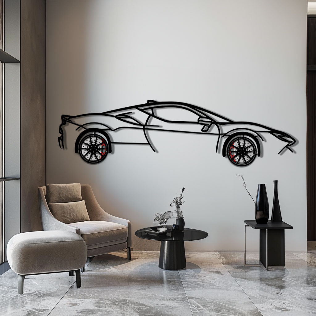 Ferrari SF90 Stradale Metal Car Wall Art with Rotating Wheels - Hybrid Hypercar Silhouette - Interactive Automotive Wall Decor - KAFMEKA135 - Tampa Home & Garden Store