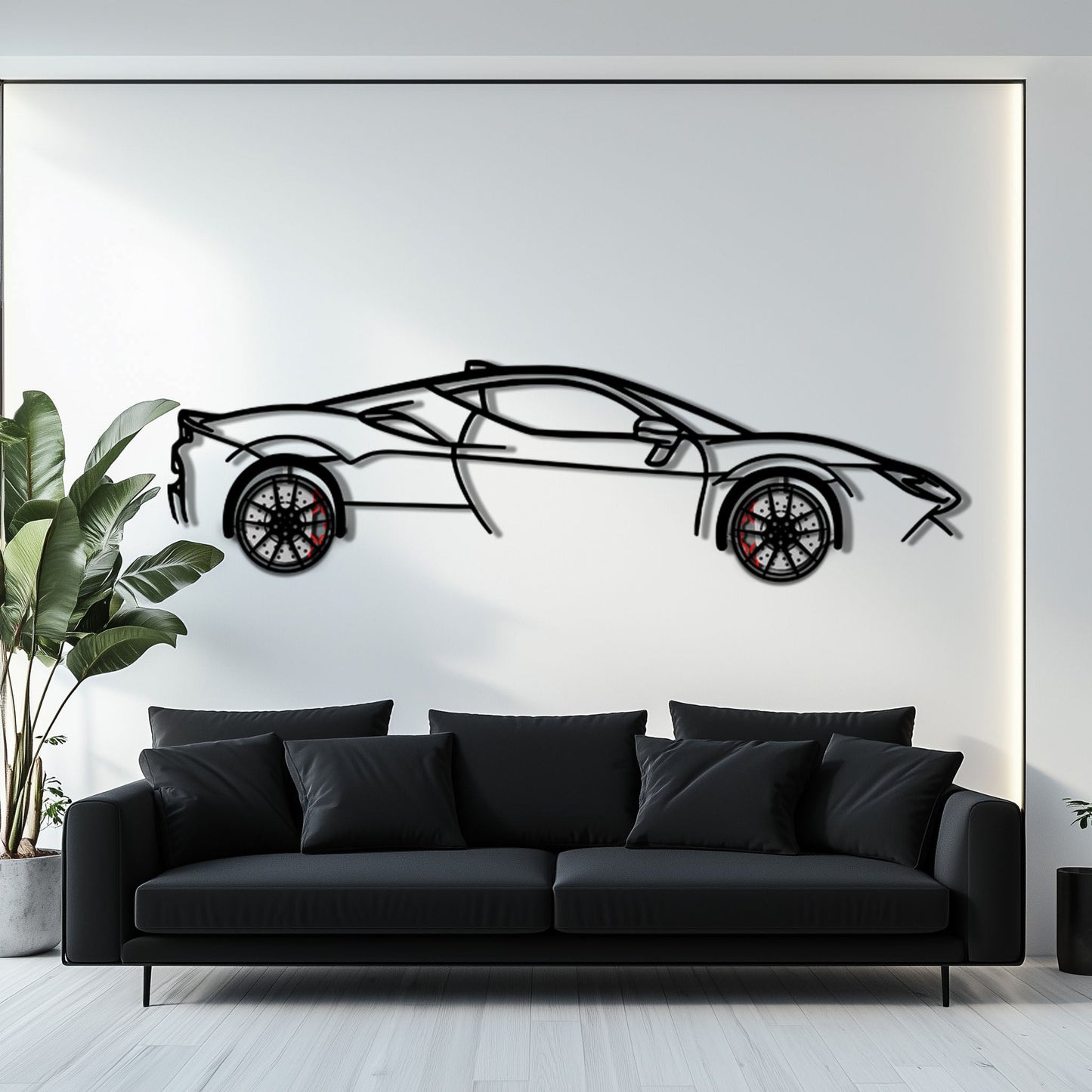 Ferrari SF90 Stradale Metal Car Wall Art with Rotating Wheels - Hybrid Hypercar Silhouette - Interactive Automotive Wall Decor - KAFMEKA135 - Tampa Home & Garden Store