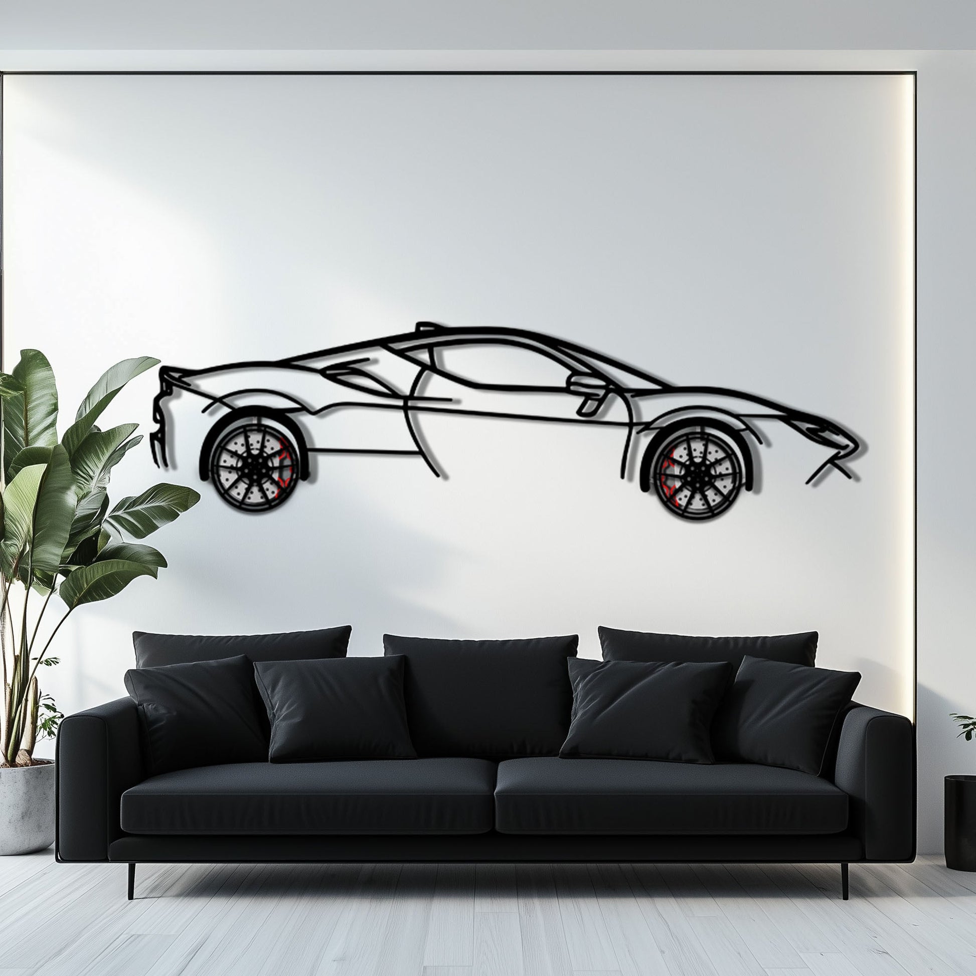 Ferrari SF90 Stradale Metal Car Wall Art with Rotating Wheels - Hybrid Hypercar Silhouette - Interactive Automotive Wall Decor - KAFMEKA135 - Tampa Home & Garden Store