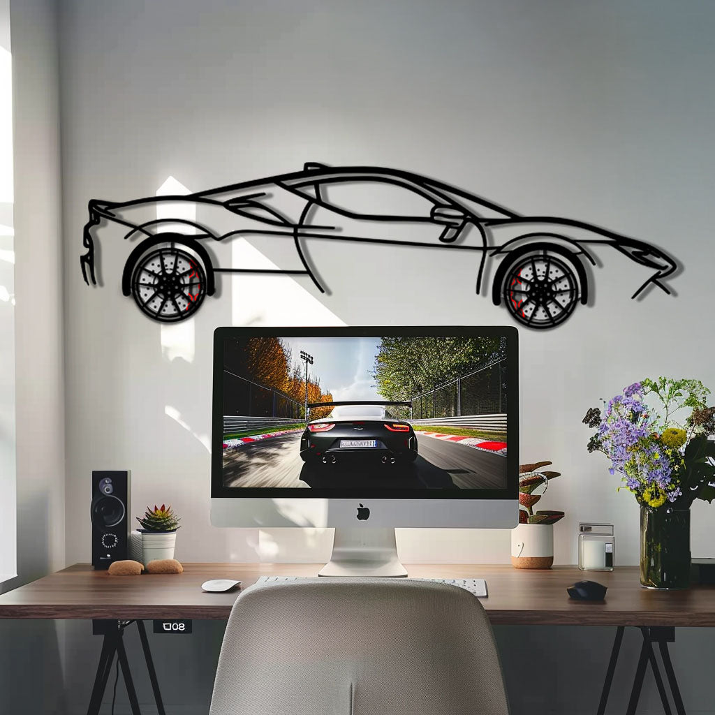 Ferrari SF90 Stradale Metal Car Wall Art with Rotating Wheels - Hybrid Hypercar Silhouette - Interactive Automotive Wall Decor - KAFMEKA135 - Tampa Home & Garden Store