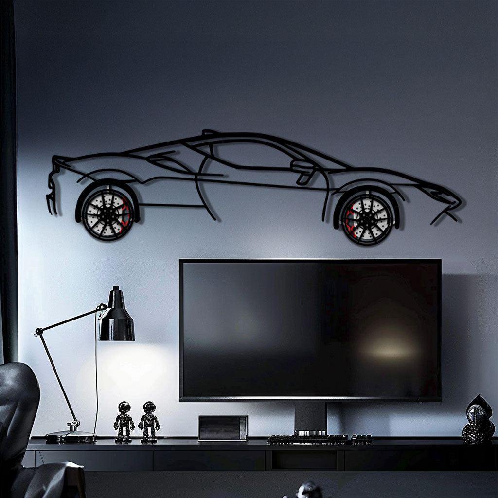 Ferrari SF90 Stradale Metal Car Wall Art with Rotating Wheels - Hybrid Hypercar Silhouette - Interactive Automotive Wall Decor - KAFMEKA135 - Tampa Home & Garden Store