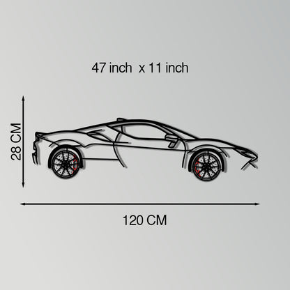 Ferrari SF90 Stradale Metal Car Wall Art with Rotating Wheels - Hybrid Hypercar Silhouette - Interactive Automotive Wall Decor - KAFMEKA135 - Tampa Home & Garden Store
