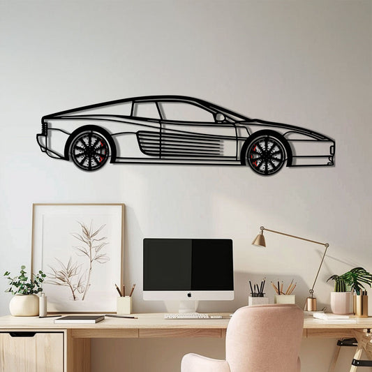 Ferrari Testarossa Metal Car Wall Art with Rotating Wheels - Iconic 80s Supercar Silhouette - Interactive Retro Automotive Decor - KAFMEKA136 - Tampa Home & Garden Store