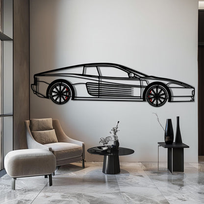 Ferrari Testarossa Metal Car Wall Art with Rotating Wheels - Iconic 80s Supercar Silhouette - Interactive Retro Automotive Decor - KAFMEKA136 - Tampa Home & Garden Store